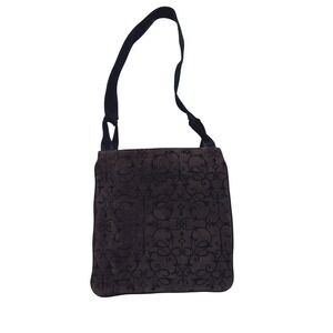 Frenchy of California Brown Flocked Velvet Damask Suede Shoulder Bag Vintage